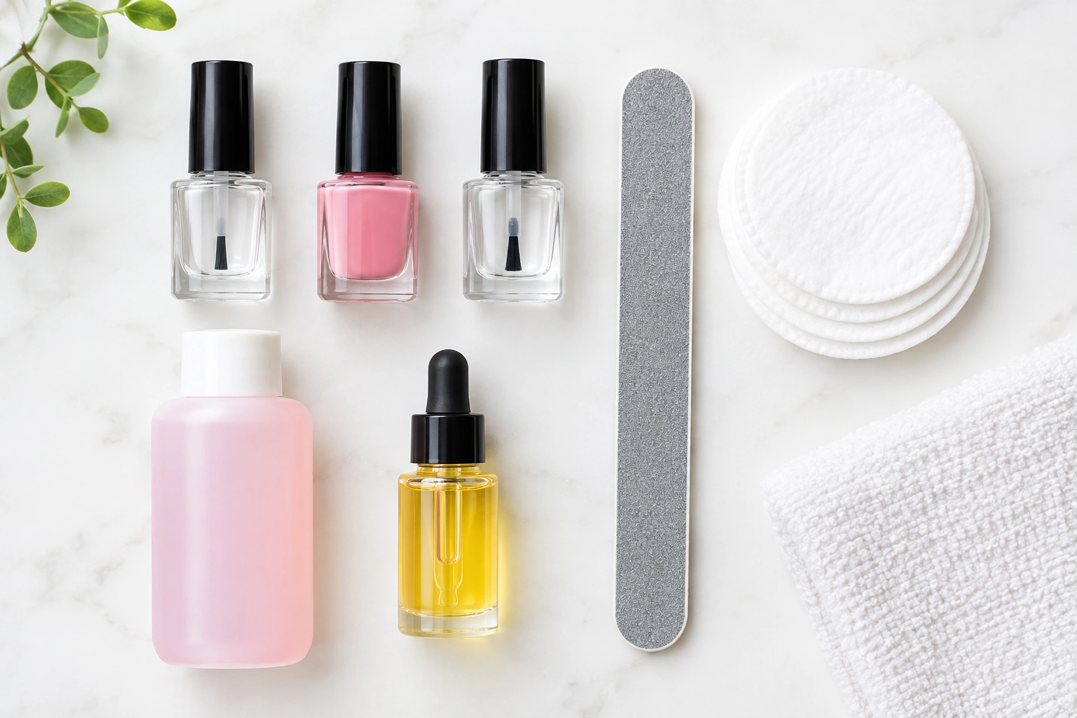 Beginner nail polish tools laid out before a manicure