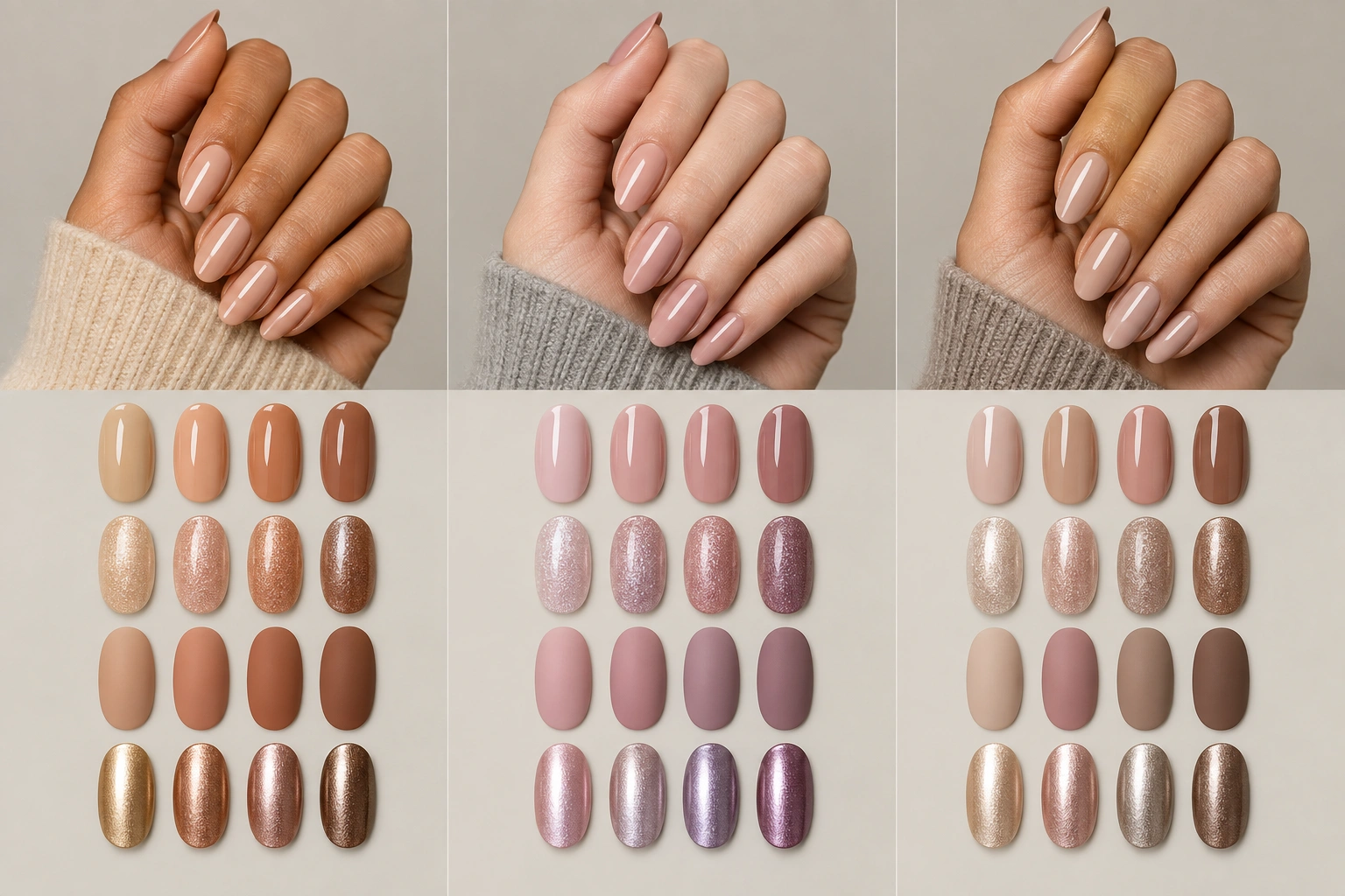 Nail color comparison chart for warm cool and neutral tan skin undertones
