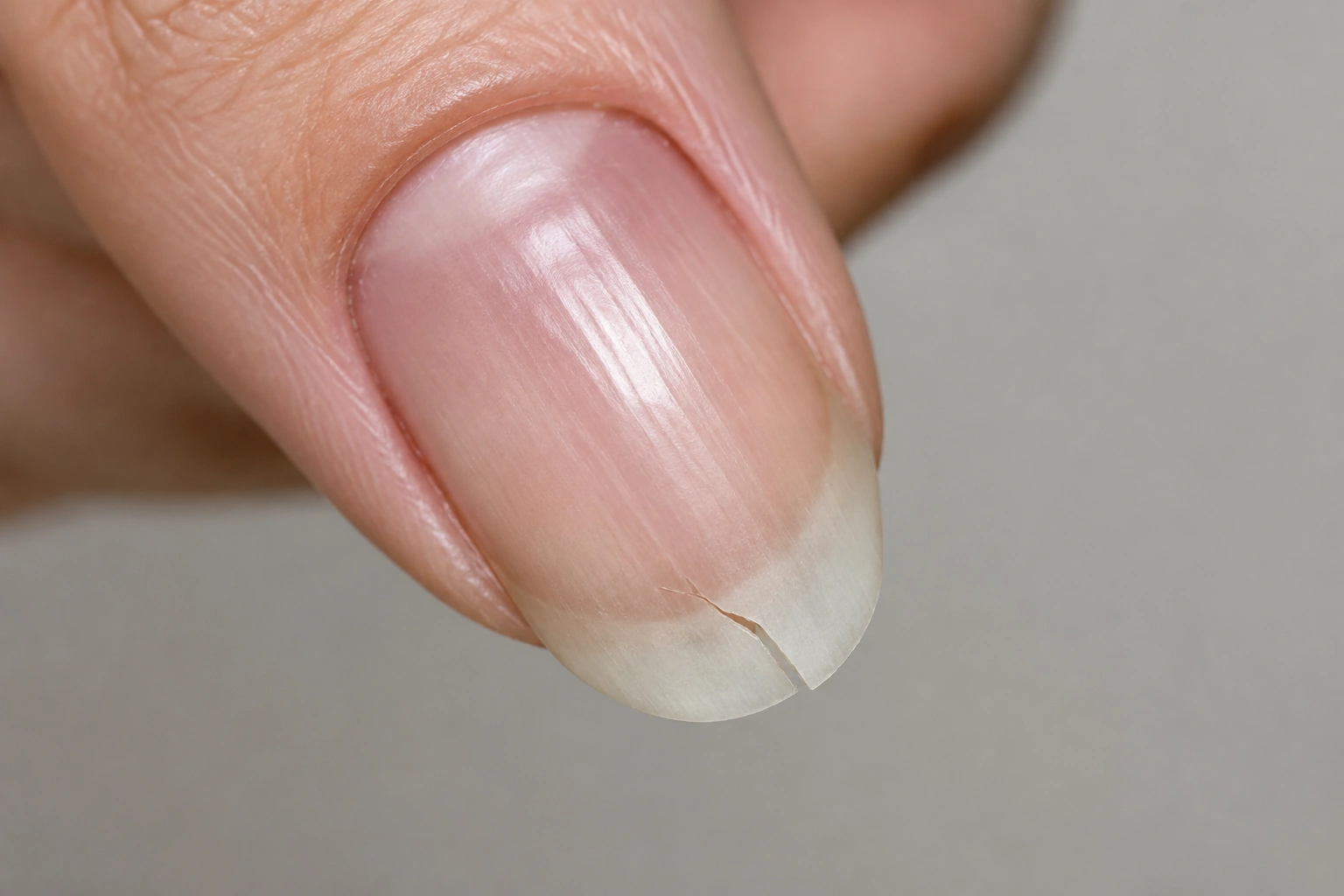 Close-up of a broken nail that can often be repaired at a salon