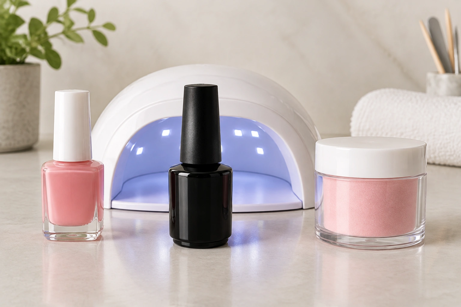 Comparison of regular polish, gel polish, and dip powder for salon use