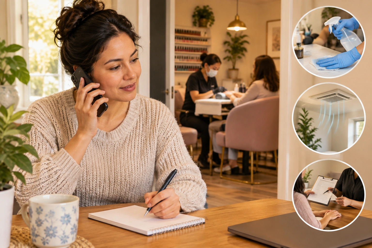 Parent reviewing a nail salon safety checklist before bringing a child for a manicure