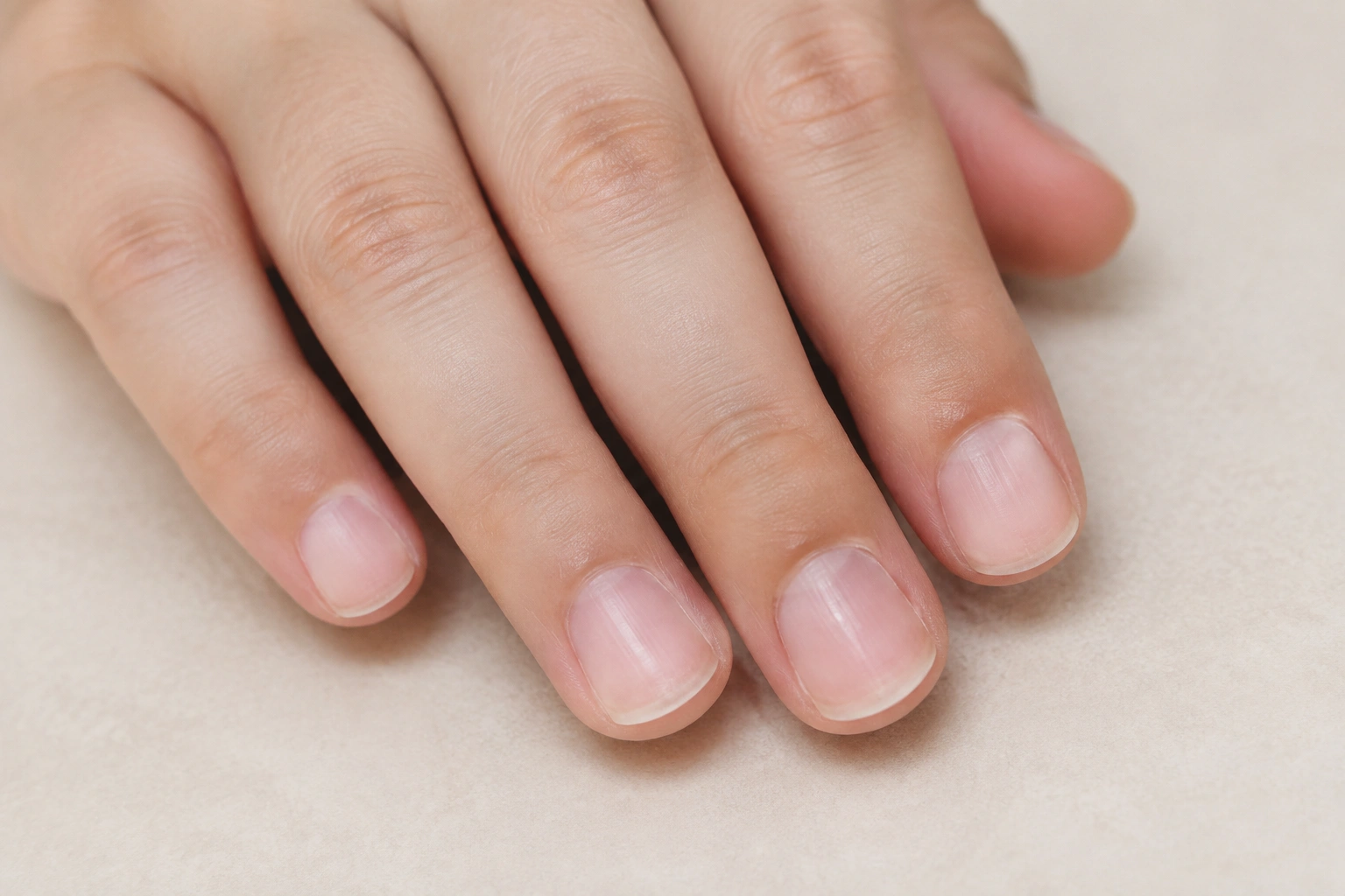 Close-up of a child's natural nails showing intact cuticles