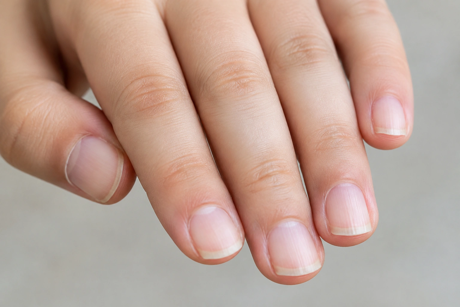 Close-up of a child's clean natural nails showing a thin, healthy nail plate