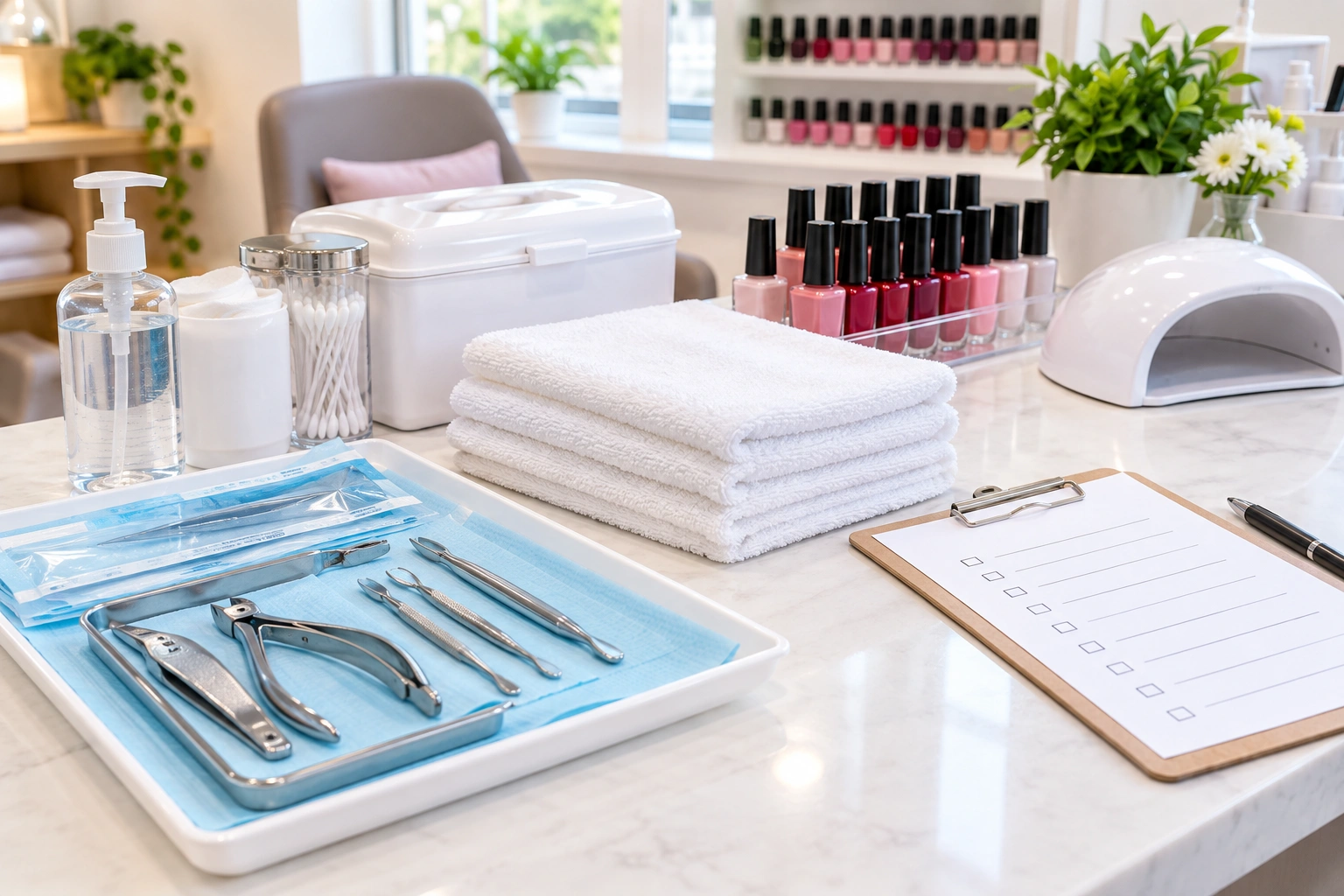 Clean nail salon tools and a parent checklist for child manicure safety