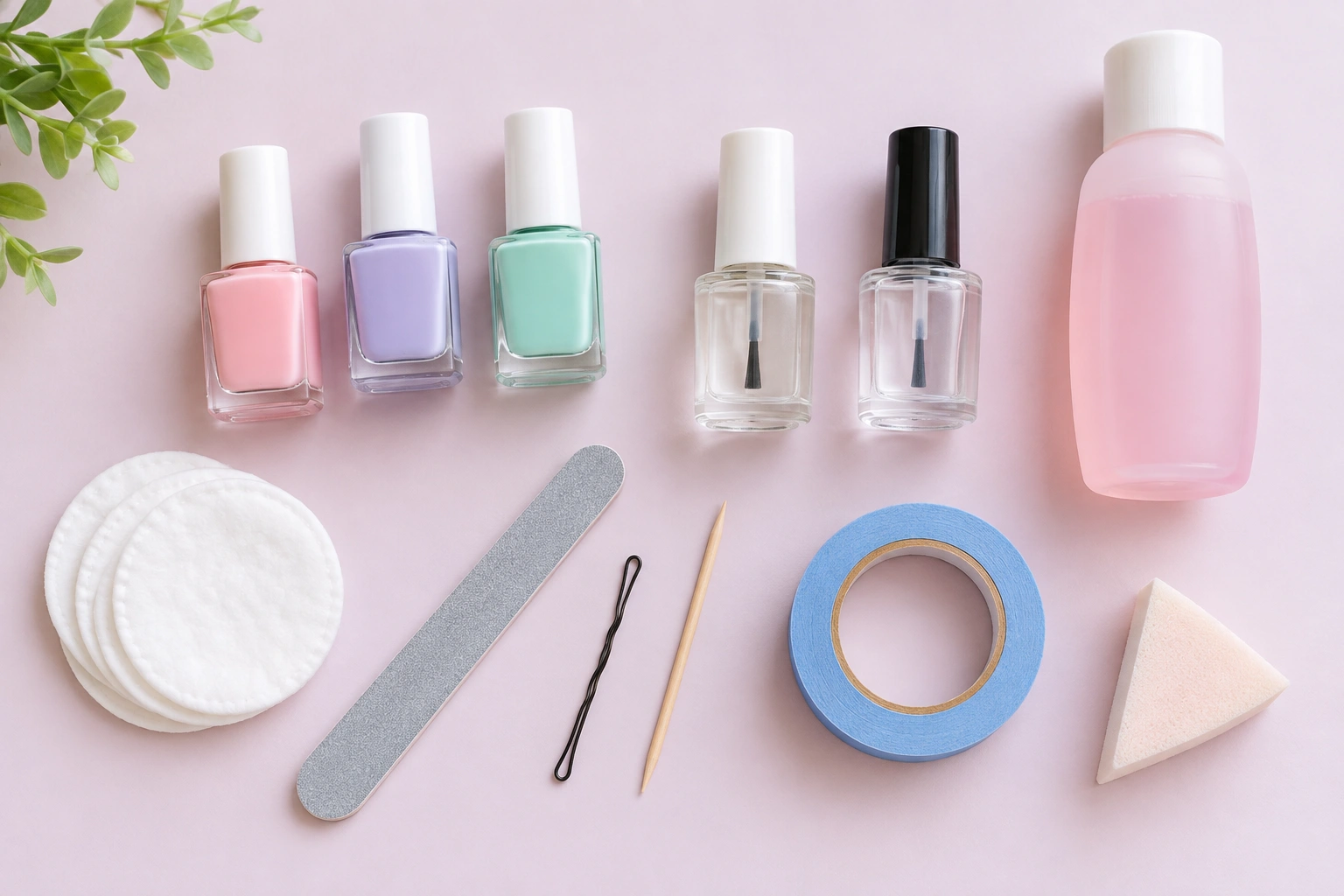 Basic supplies for easy teen nail art with regular polish and household swaps