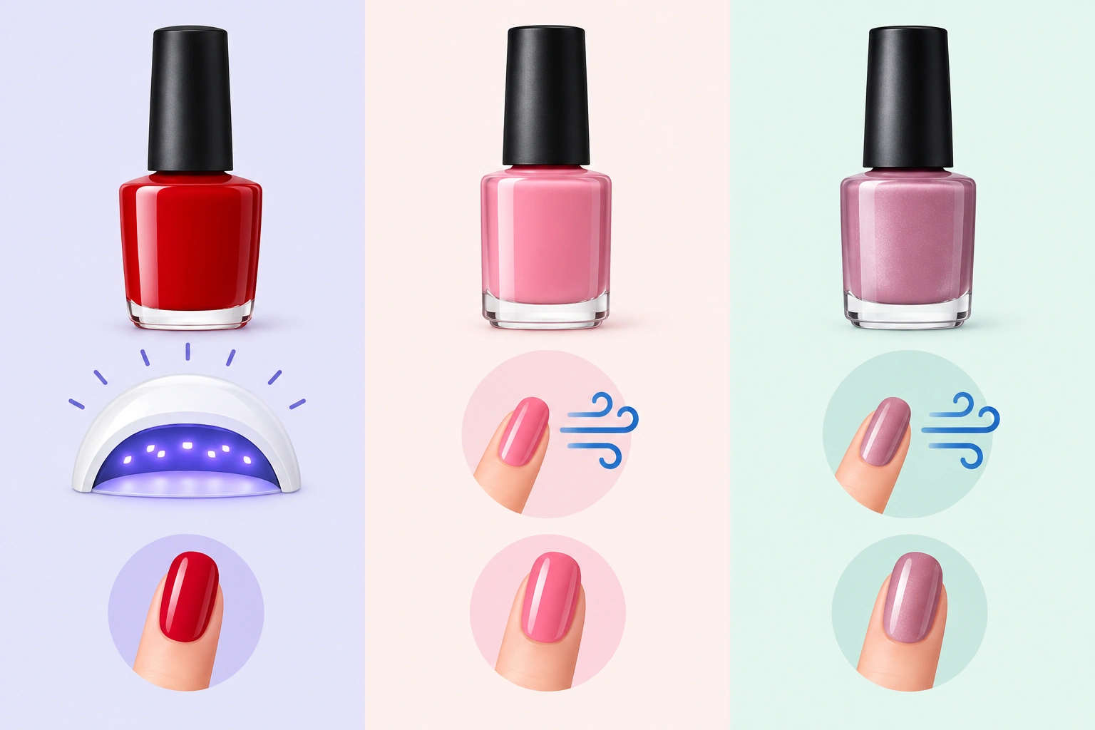 Comparison of gel polish, regular polish, and gel-effect polish
