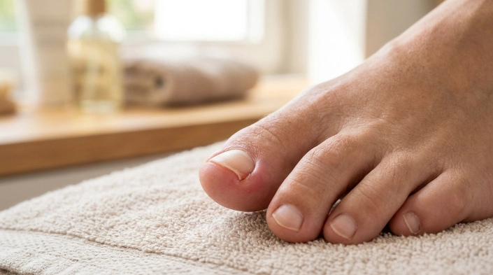 How long does an ingrown toenail take to heal with mild redness and swelling