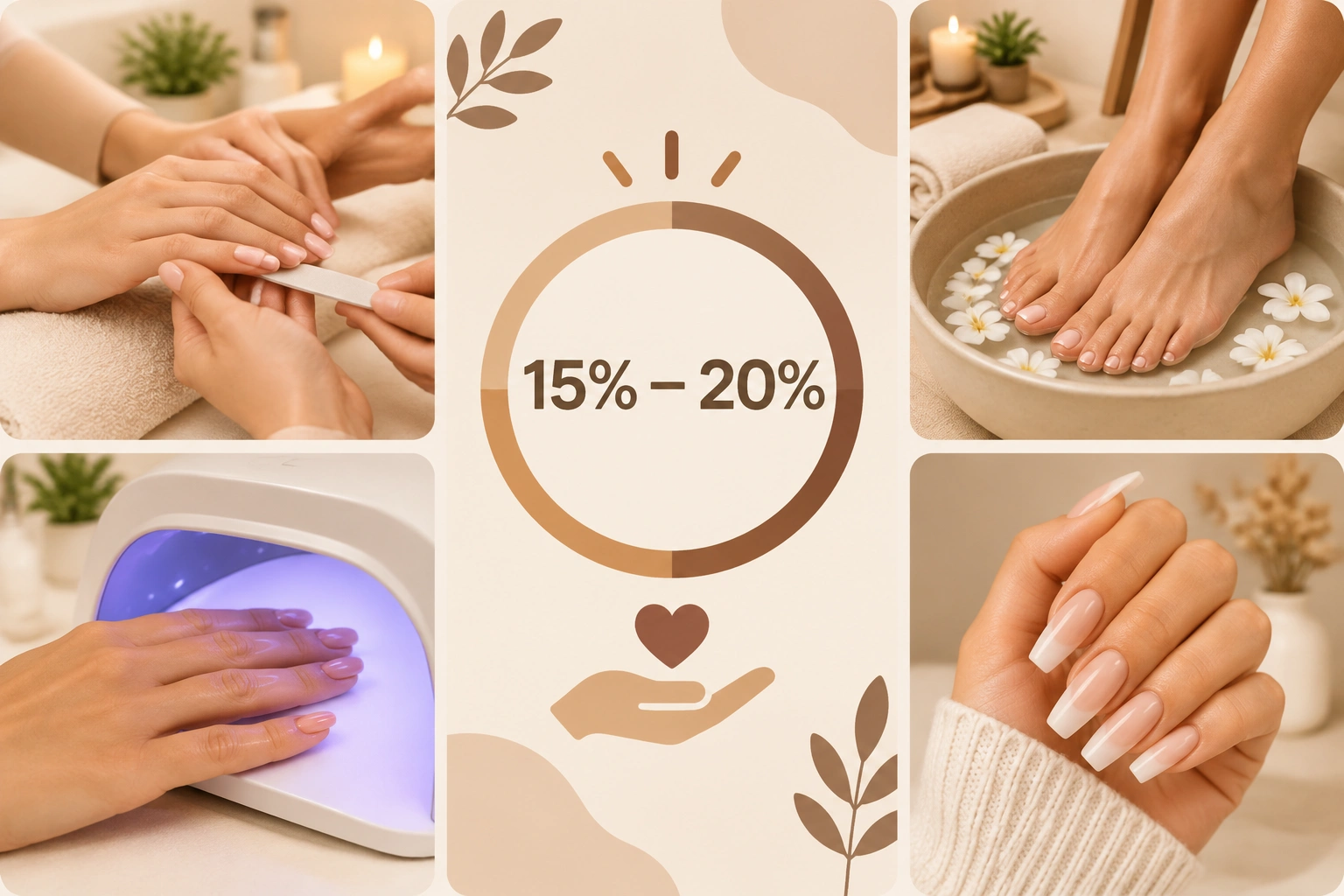Nail salon tipping guide showing 15 percent to 20 percent
