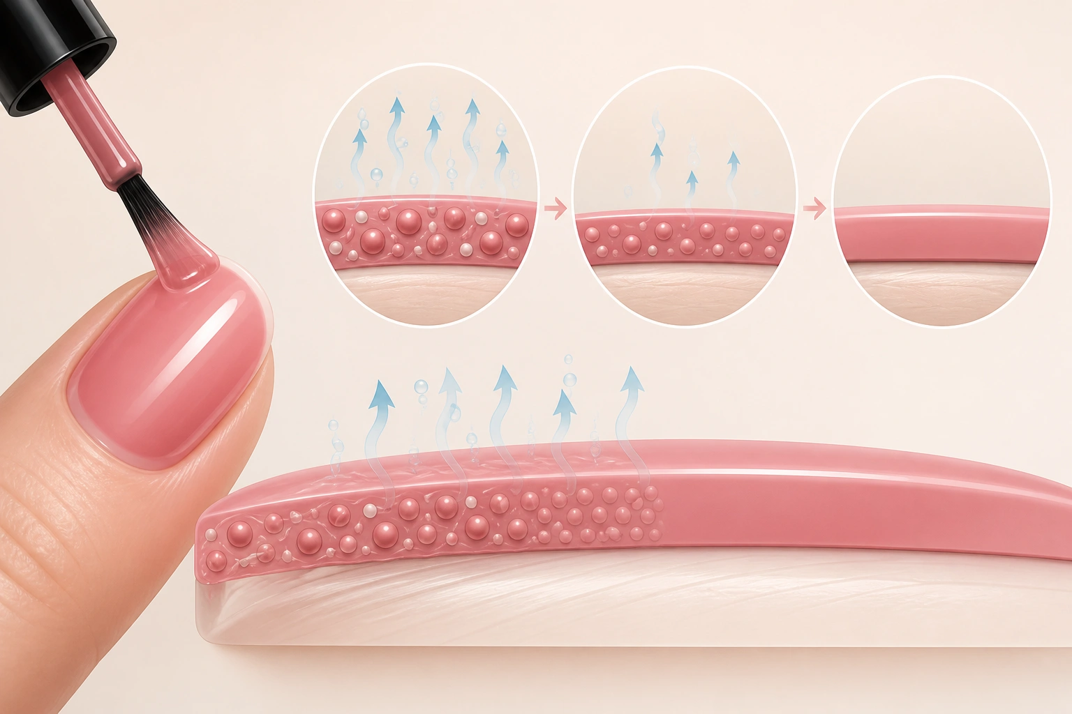 Diagram showing how nail polish dries by solvent evaporation