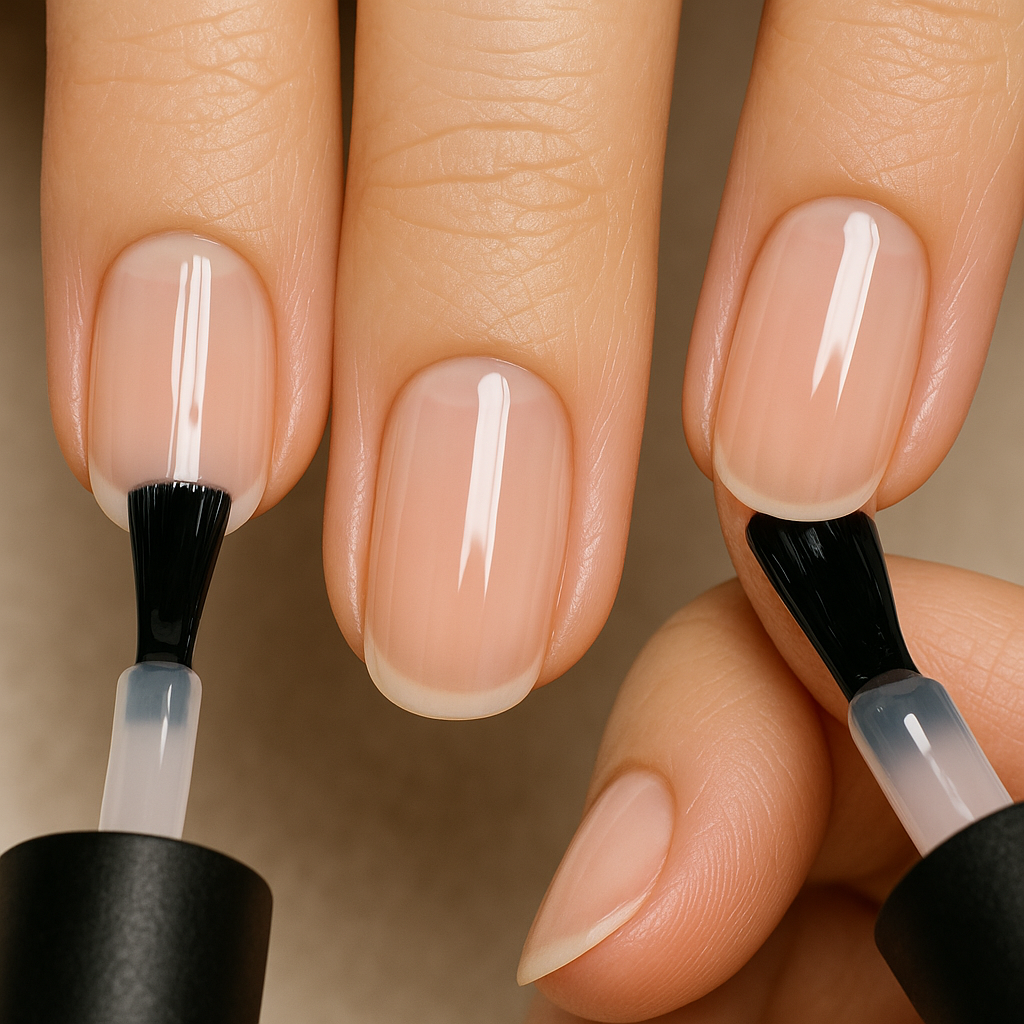 Close-up of nail polish being applied in thin coats and capped at the free edge