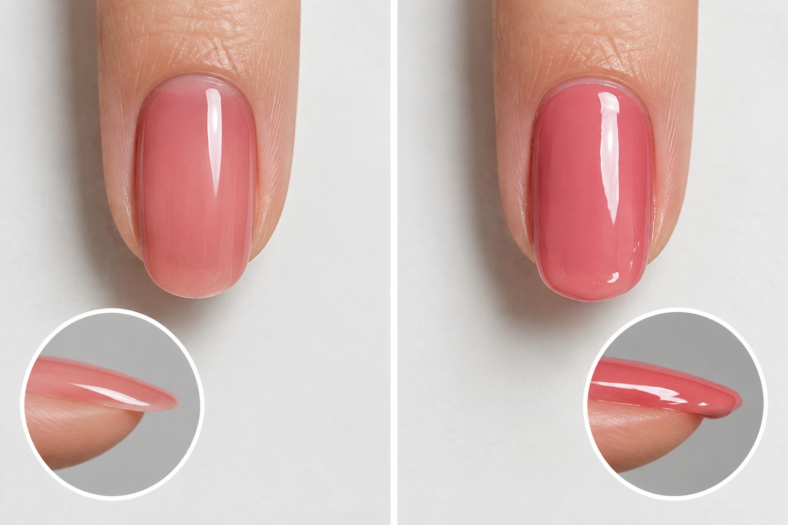 Comparison of thin and thick nail polish coats