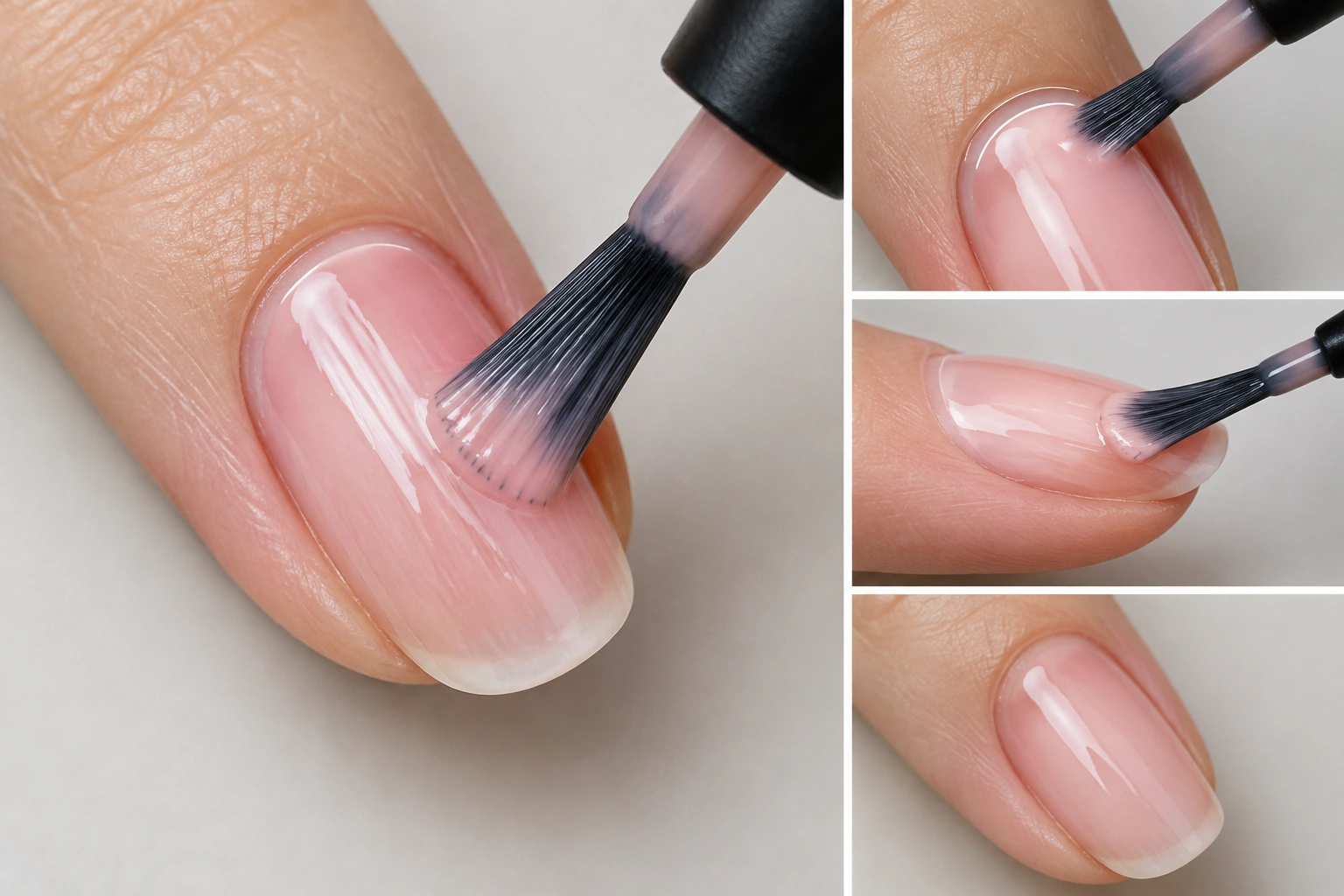 Close-up of a brush applying thin nail polish coats neatly