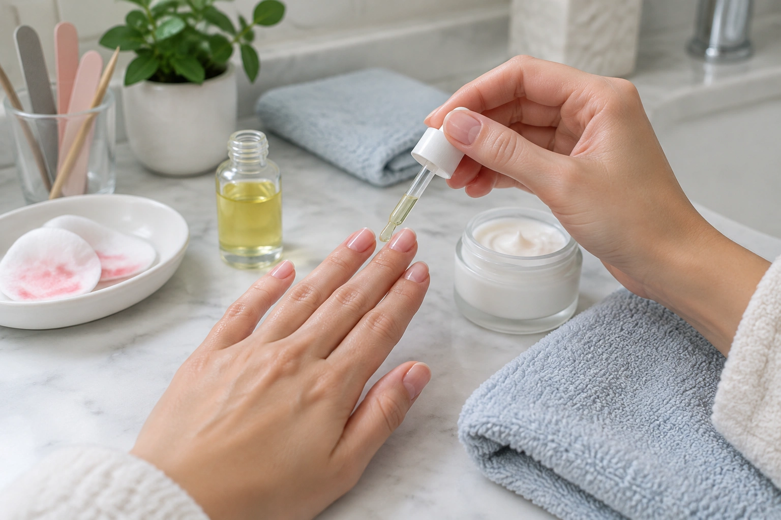 Applying hand cream and cuticle oil after removing nail polish