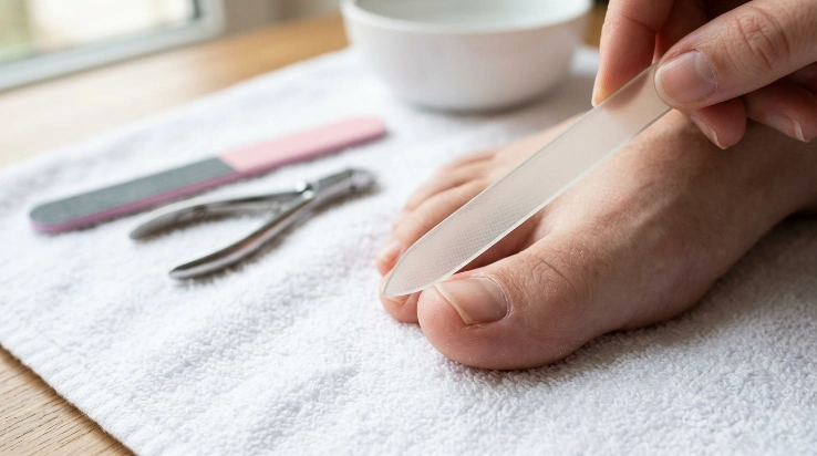gentle nail file technique for healthy toenail growth