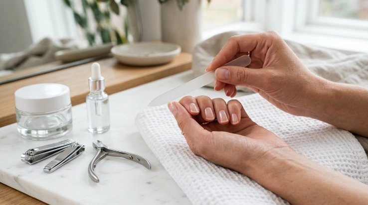 healthy fingernail and toenail growth care with nail file and clippers