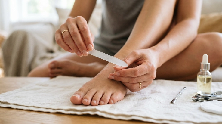 Safe nail file care for a slow growing toenail