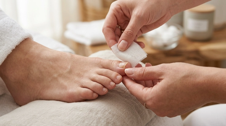 How to protect a toenail while it grows back using a clean light dressing