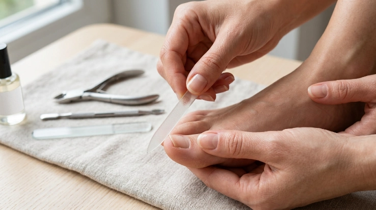 Gentle nail filing technique for healthy toenail growth