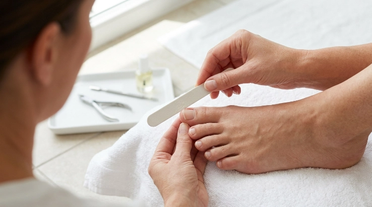 Safe nail file technique for thick toenails