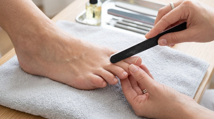 Safe filing technique for thick toenails using controlled strokes