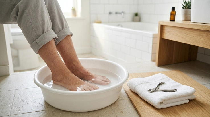 How to soften thick toenails before cutting with a lukewarm foot soak