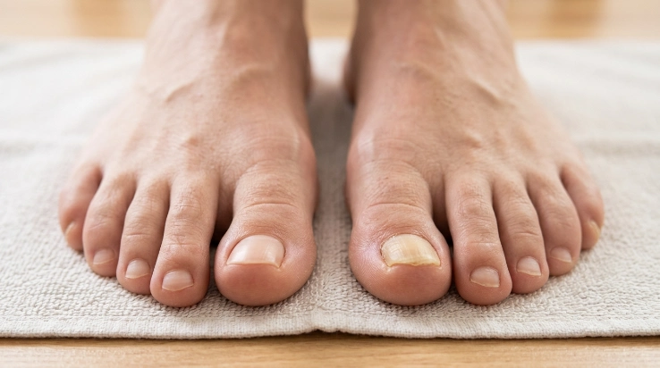 Thick toenails vs normal toenails comparison showing differences in thickness and texture