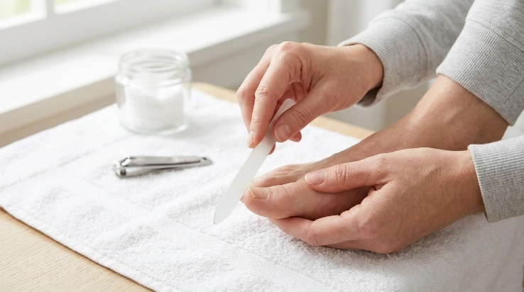 Safe nail file technique for thick toenails at home