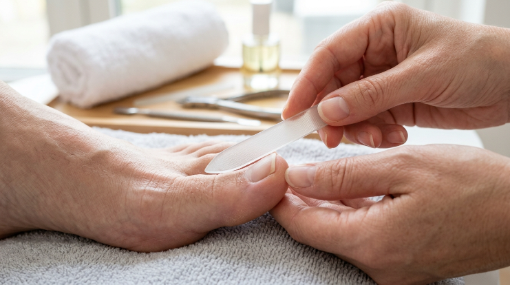 Gentle nail file technique for brittle toenails