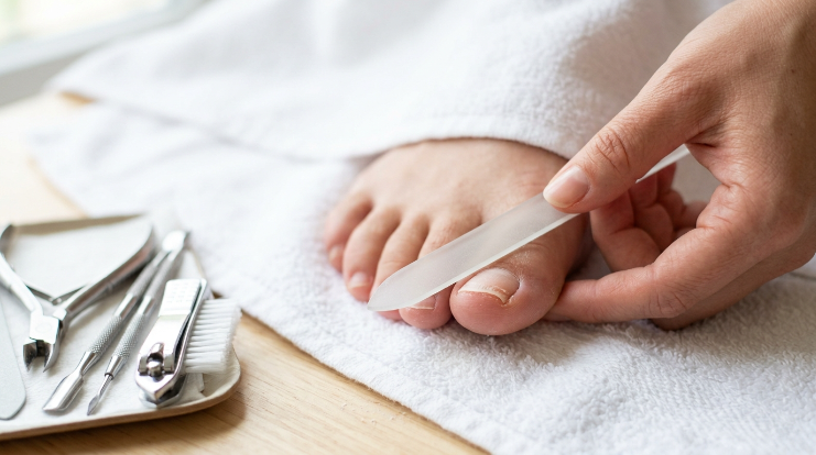 Safe nail file technique for peeling toenails