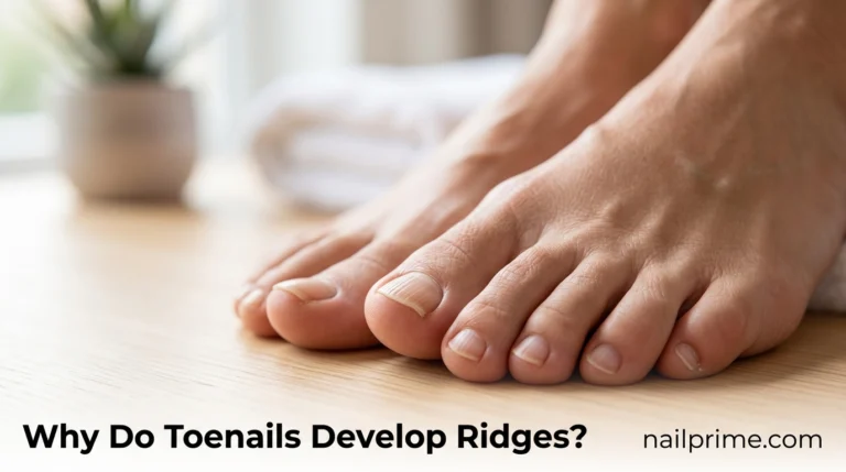 What causes horizontal ridges in toenails showing a visible Beau’s line