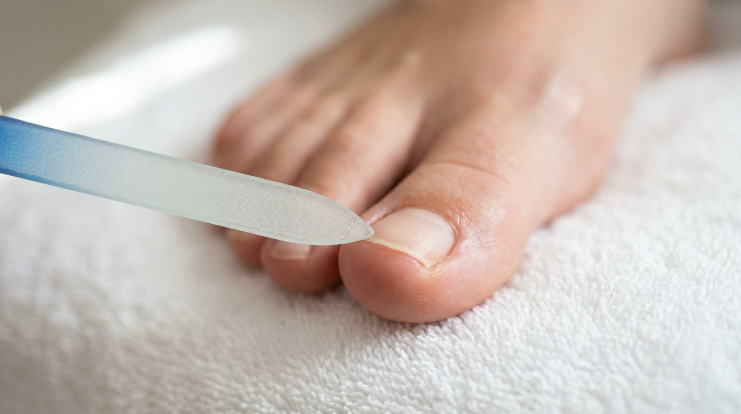 Safe nail file technique for a loose toenail