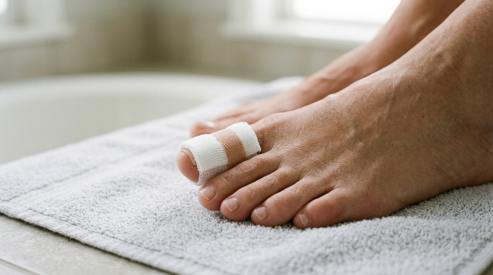 How to protect a damaged toenail with a light clean dressing