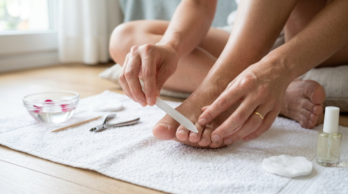 Safe nail file technique for weak toenails