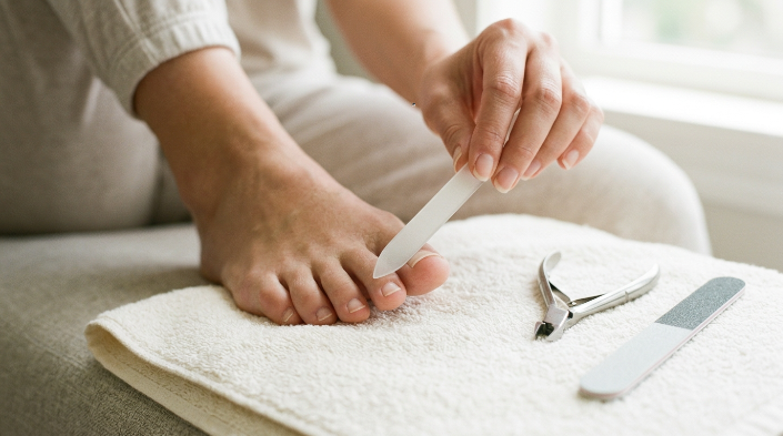 Gentle nail file technique for a healed toenail after injury