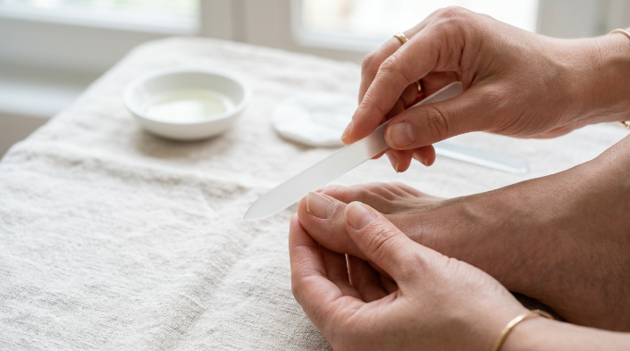Safe nail file use on a mildly damaged toenail