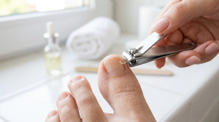 How should you trim a toenail that tends to become ingrown straight across