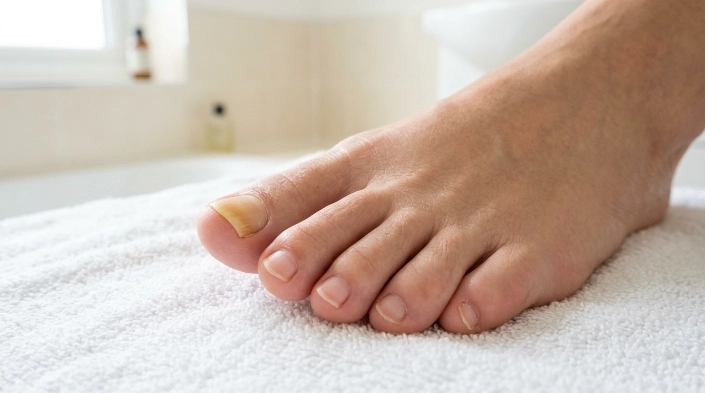 What causes yellow toenails with mild yellow toenail discoloration