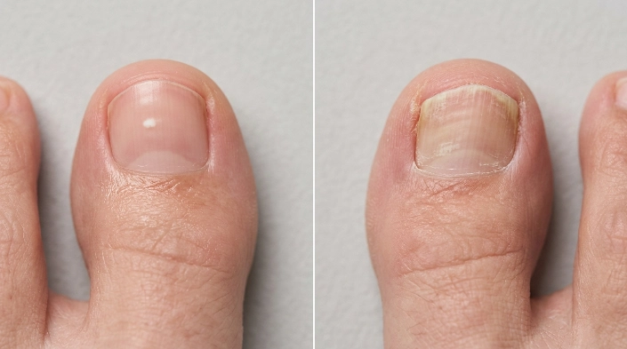 White spots on toenails compared with possible toenail fungus signs