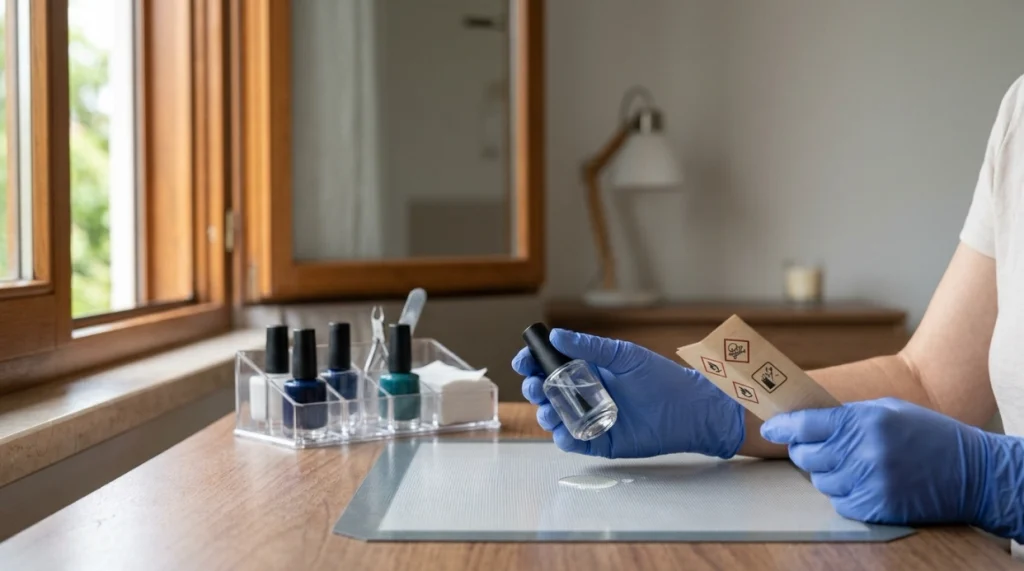 Ventilated manicure workspace being secured after a small nail dehydrator bottle leak