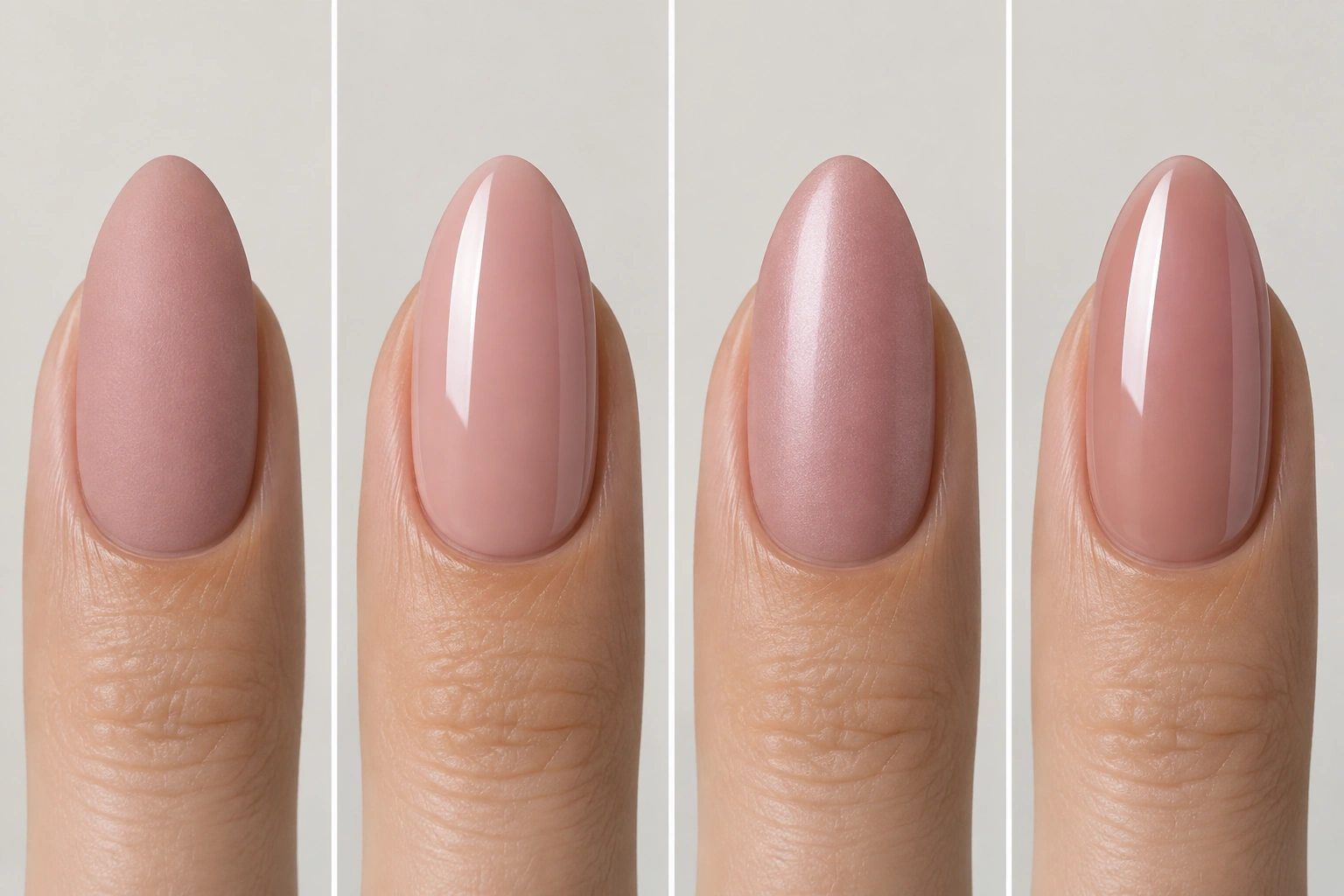 Comparison of matte glossy satin and gel nail finishes