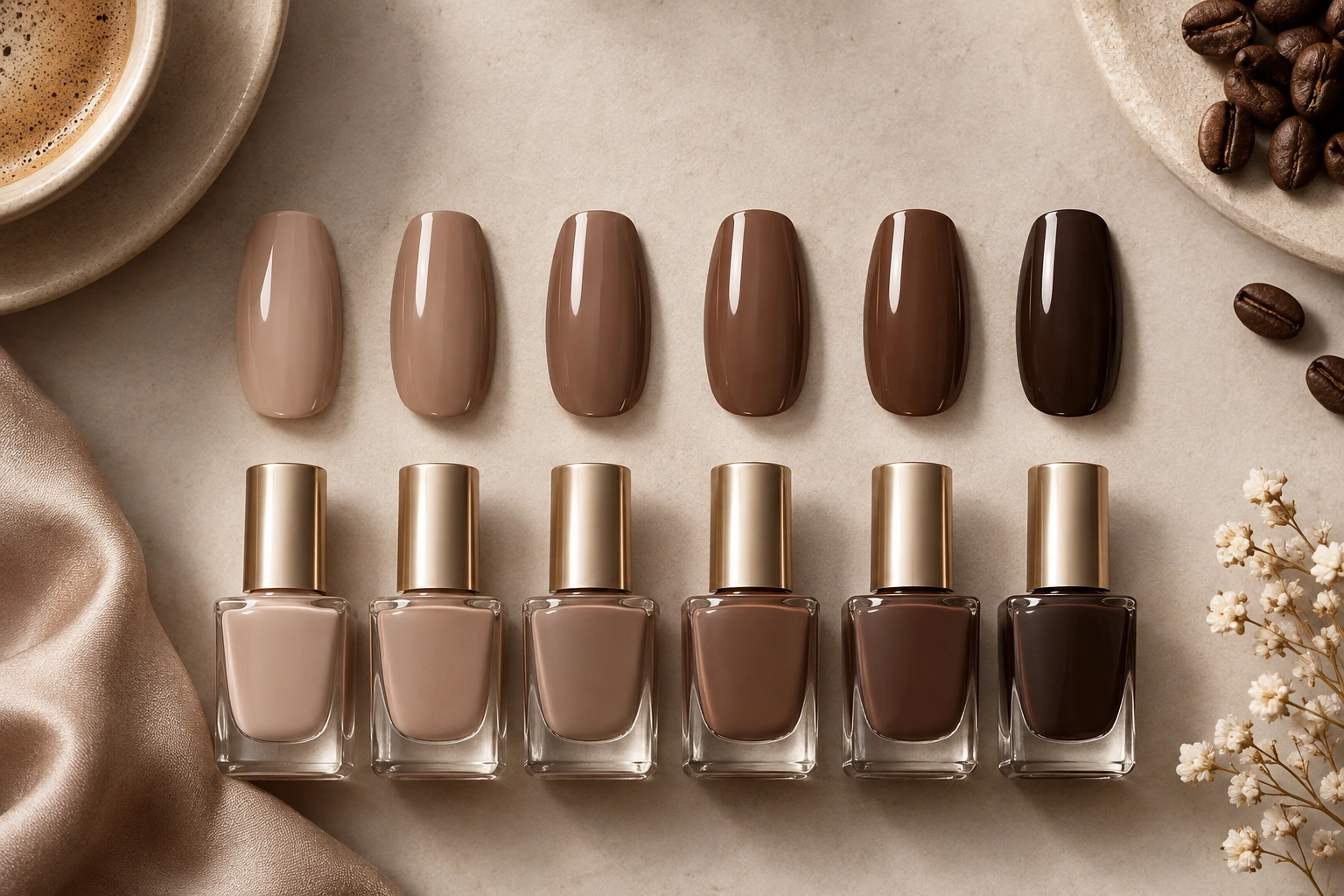 Mocha nail colors in soft and rich brown shades