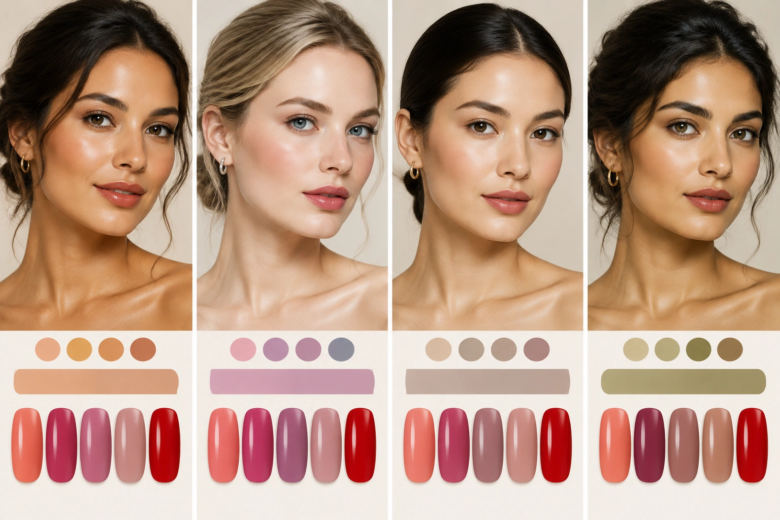Comparison chart of nail colors by warm cool neutral and olive undertone