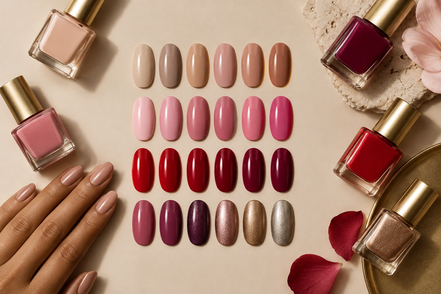 Nail color swatches for medium skin tones
