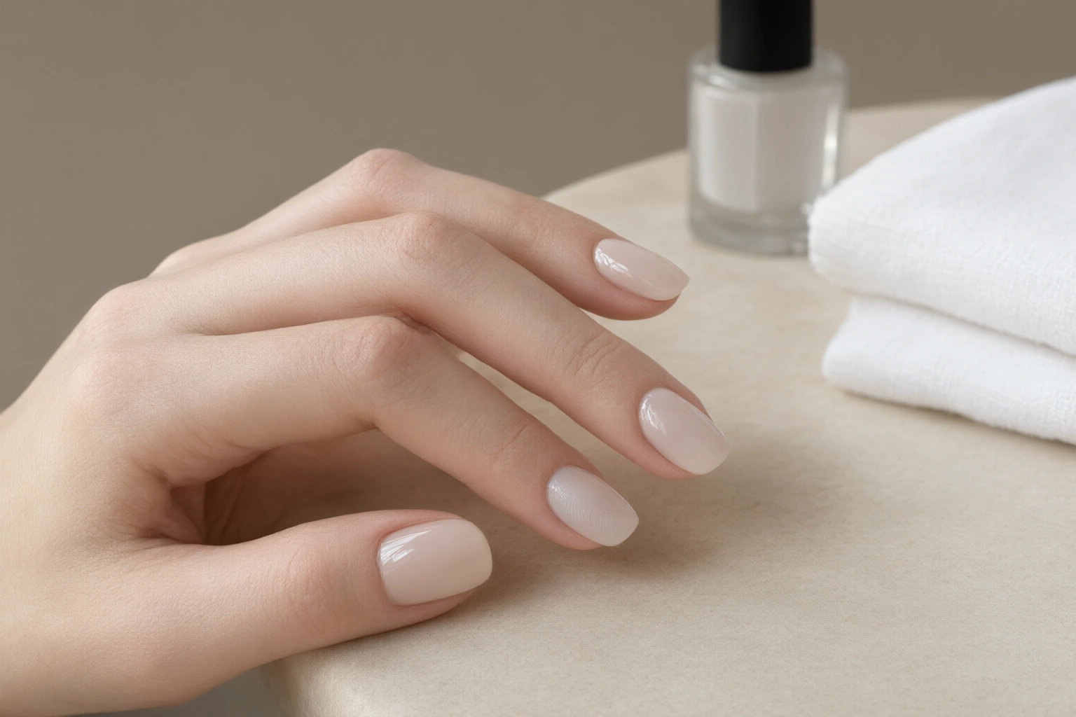 Hand with freshly painted nails that look dry on the surface but are still vulnerable