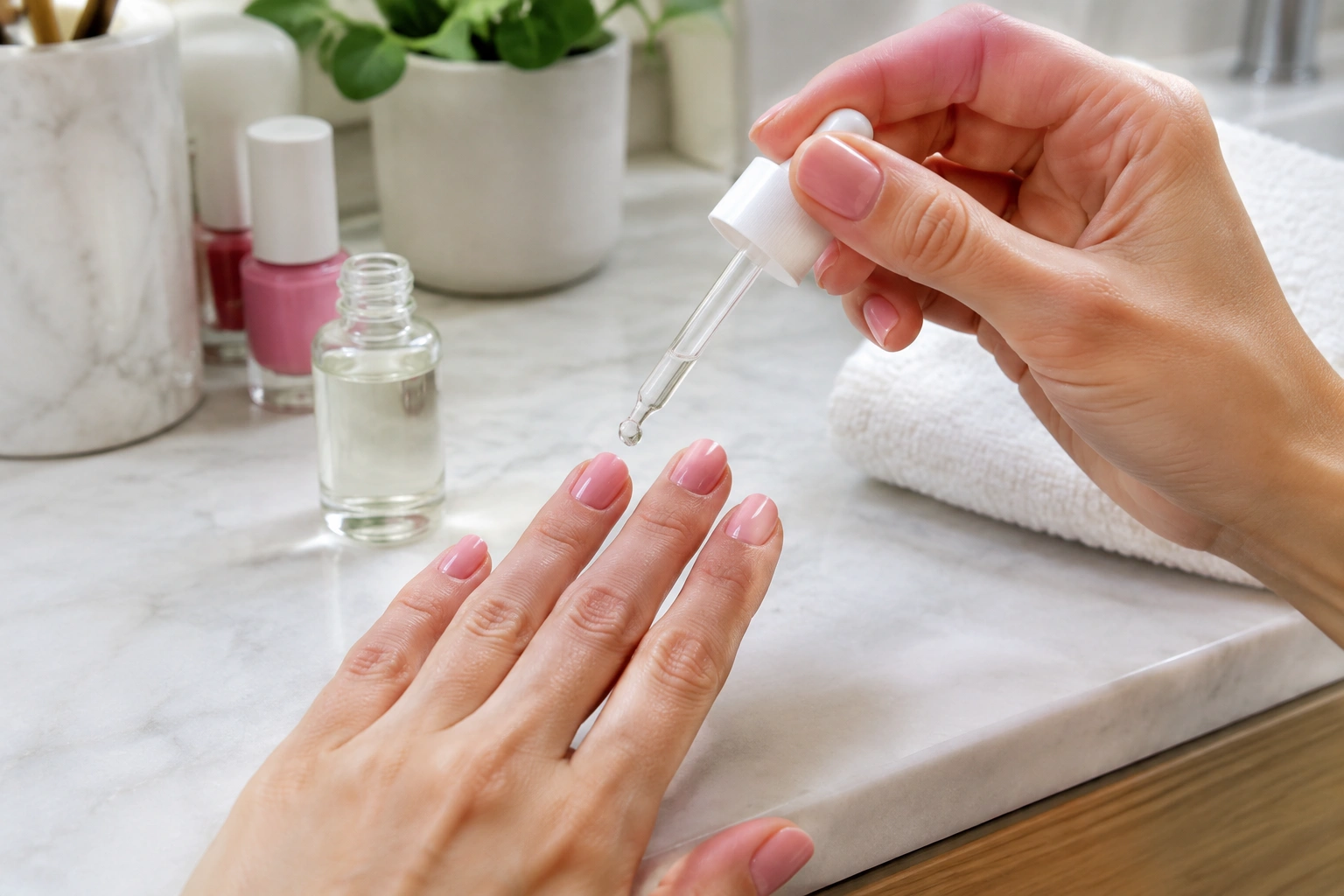 Nail polish drying drops on a fresh manicure