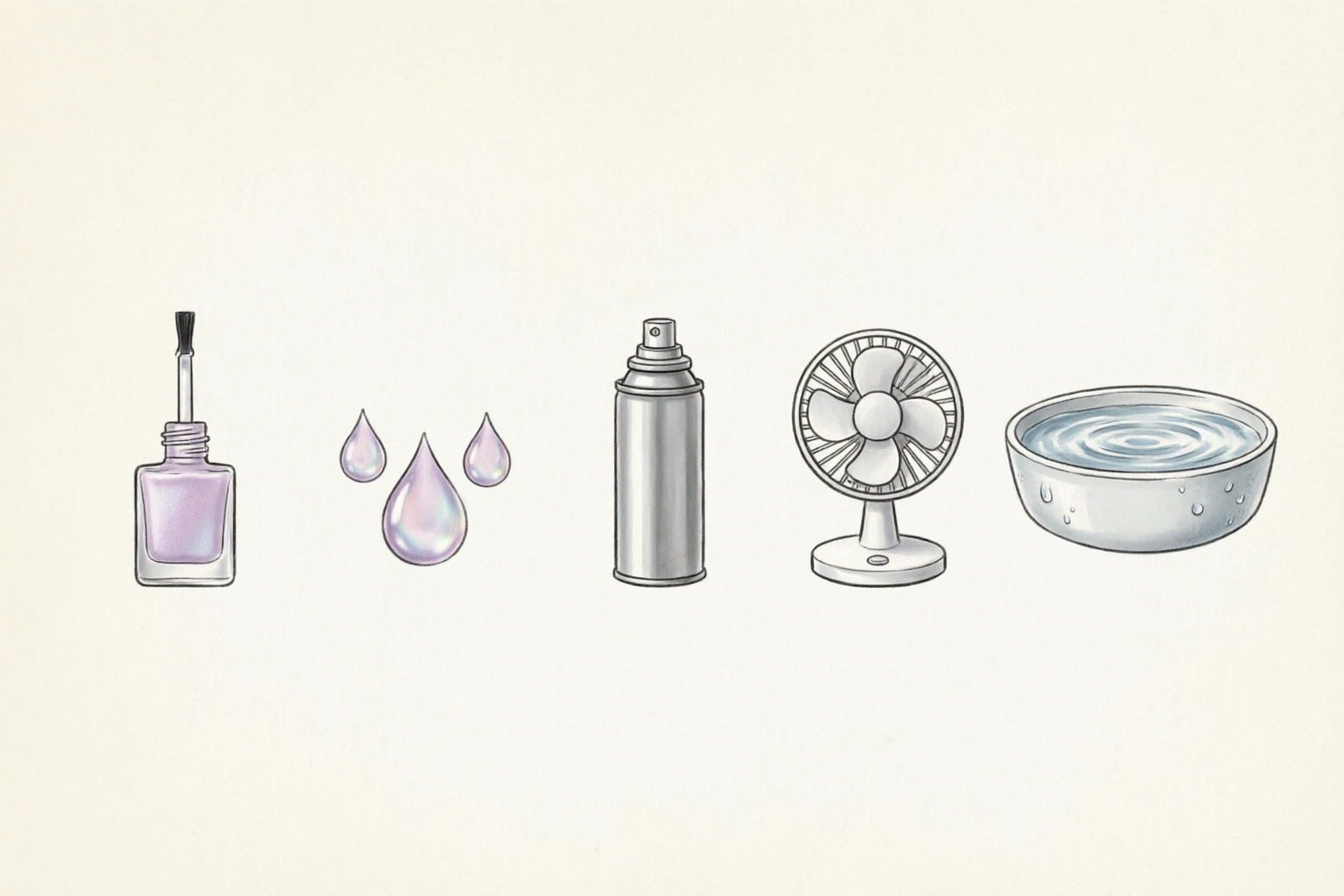 Comparison of quick-dry top coat, drying drops, drying spray, fan drying, and cold water