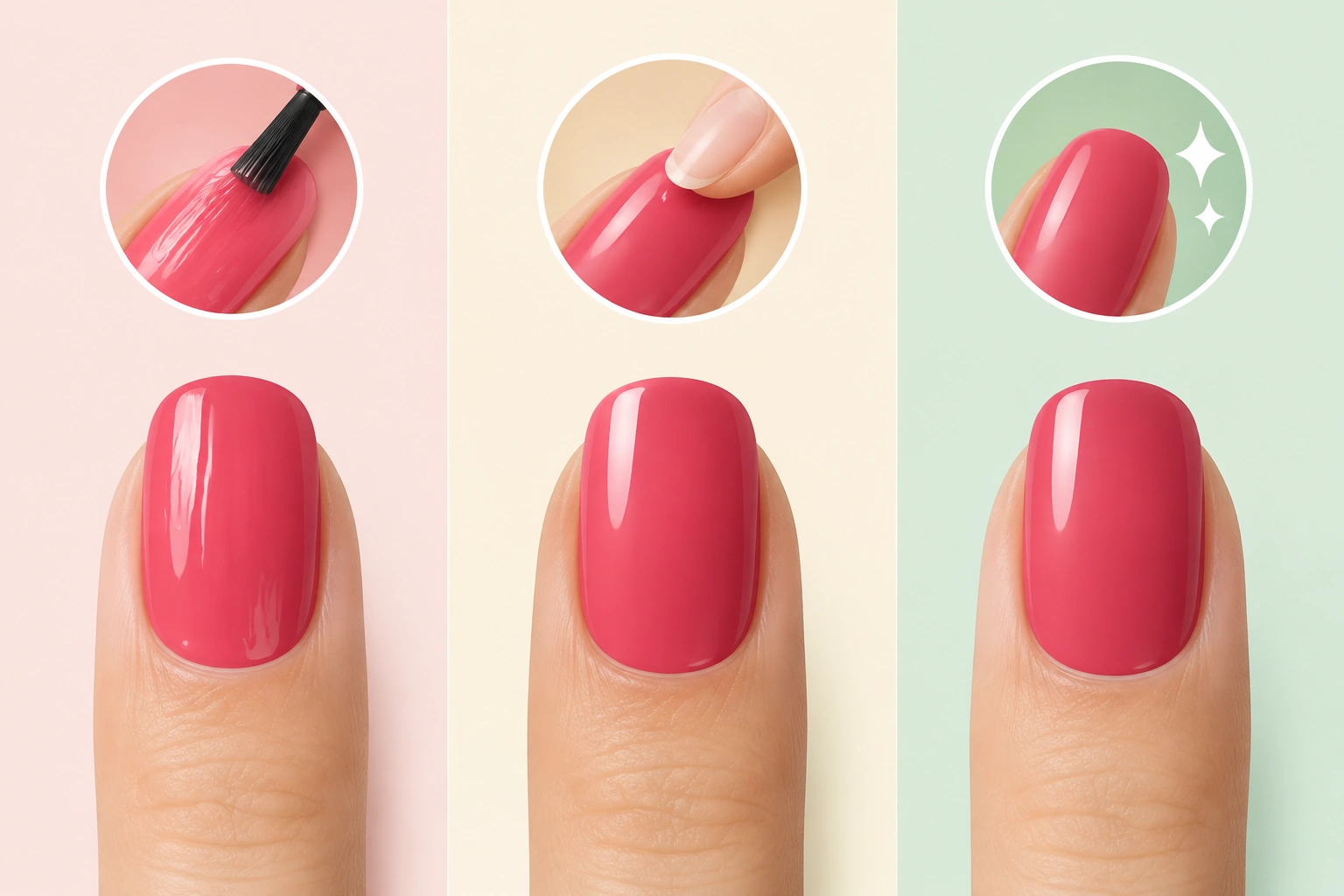 Table-style visual comparing surface-dry, touch-dry, and fully cured nail polish