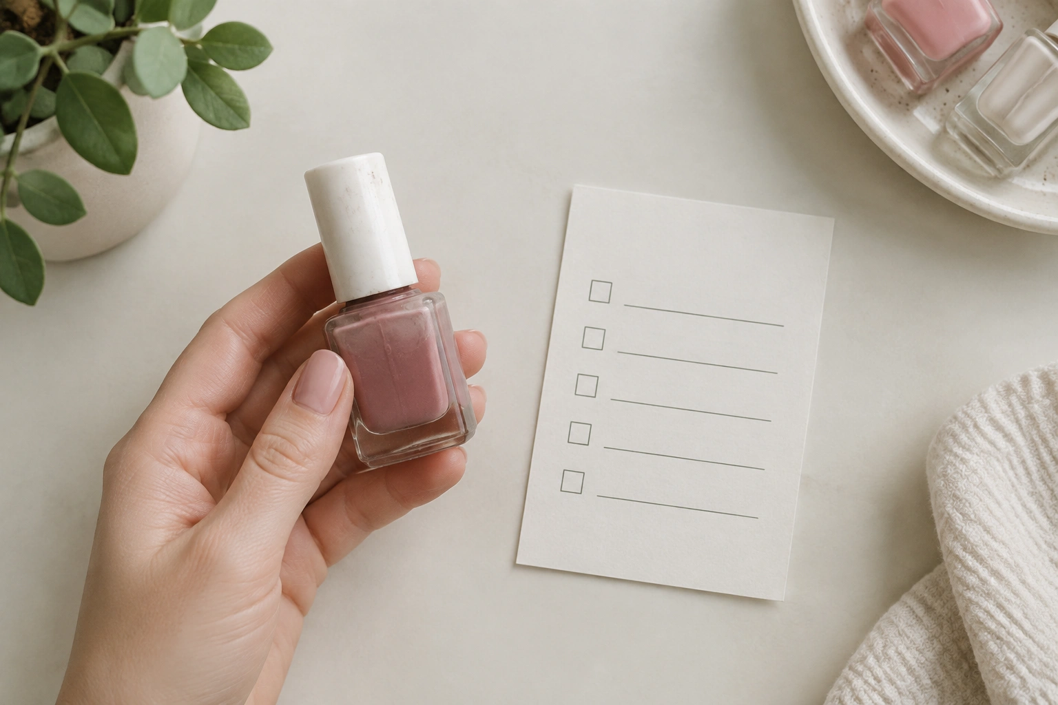 Beginner checking nail polish bottle for expiration signs