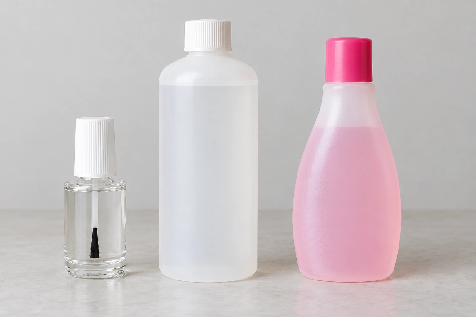 nail polish thinner bottle beside acetone and remover for comparison