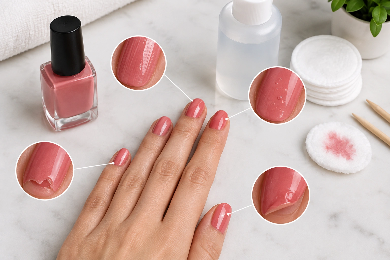 Table-style manicure troubleshooting guide for streaks bubbles chips and peeling